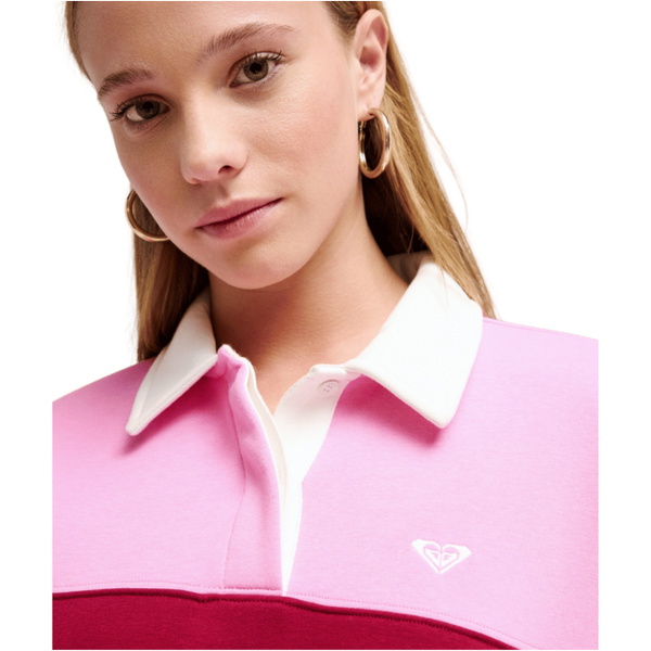 2026 Roxy Womens Cross Your Mind Shirt Collar Sweatshirt ERJFT05015 - Fuchsia Pink